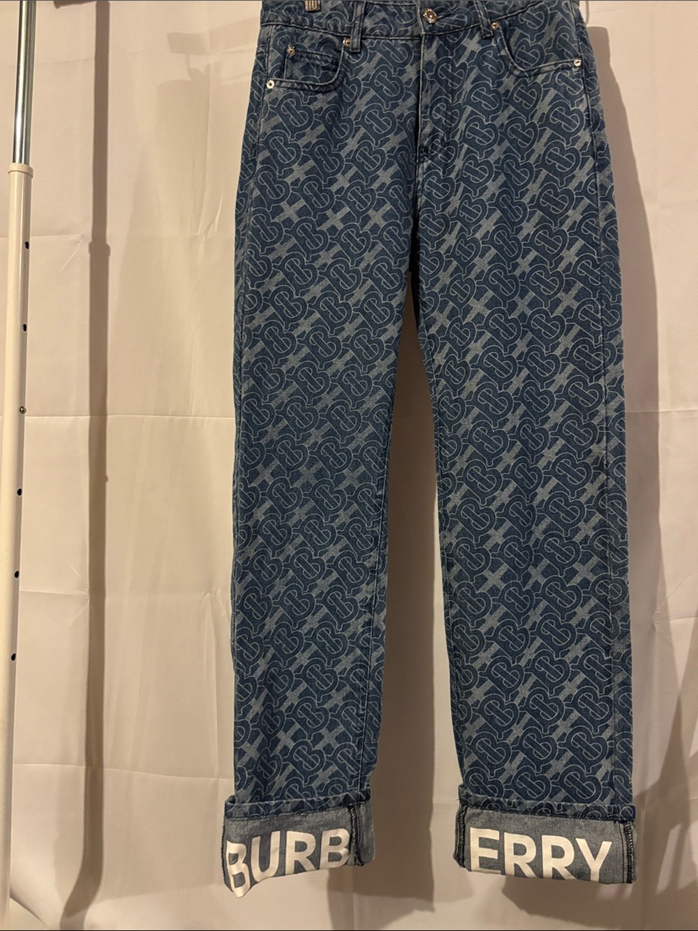 Burberry Blue Monogram TB Logo Jeans with Cuffed BURBERRY Hem